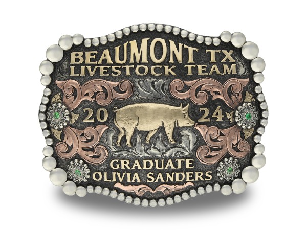 BEAUMONT The beaumont buckle has a natural German Silver base with bl