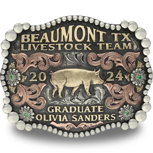 BEAUMONT The beaumont buckle has a natural German Silver base with bl