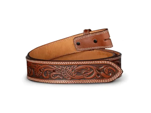 Tooled Leather Belt - Class Belt Buckles