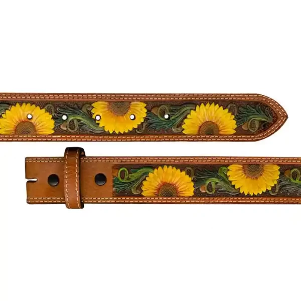 Painted Sunflower Custom Leather Belt - Class Belt Buckle Painted Sunflower Custom Leather Belt - Class Belt Buckle